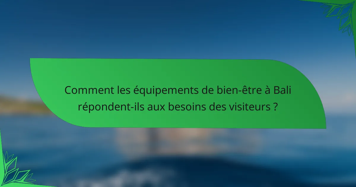 Comment les équipements de bien-être à Bali répondent-ils aux besoins des visiteurs ?