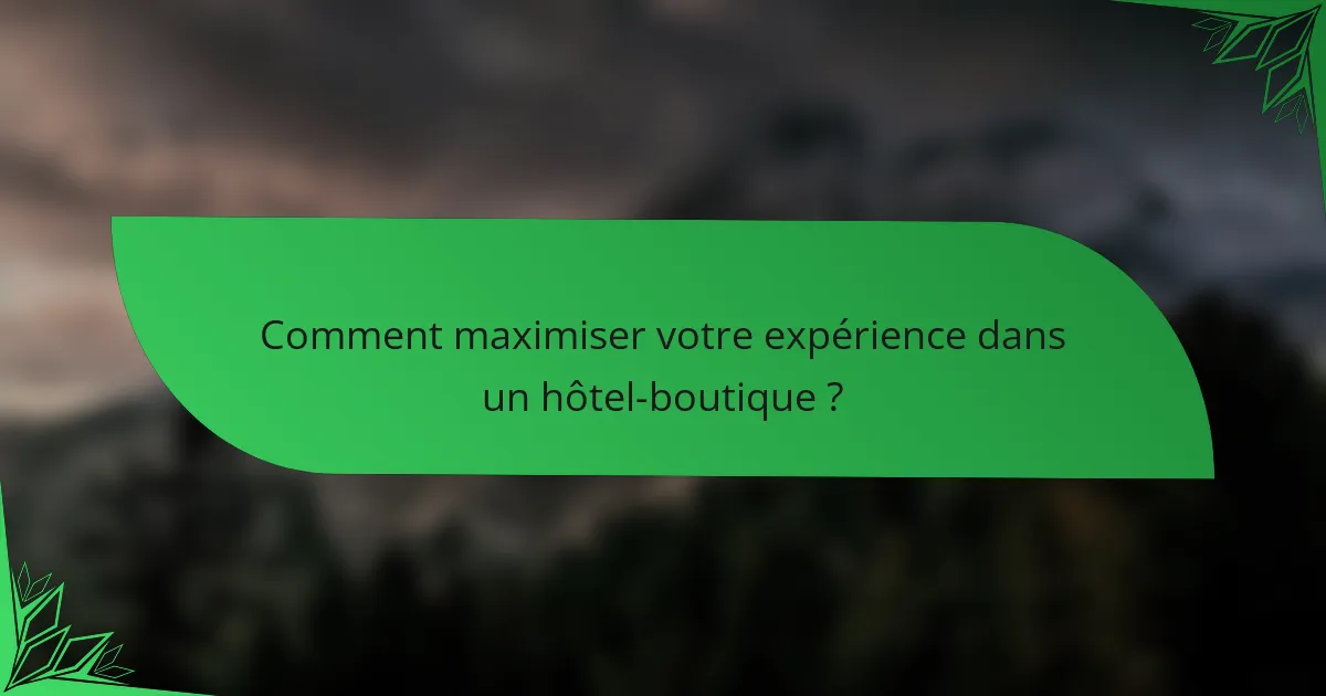 Comment maximiser votre expérience dans un hôtel-boutique ?