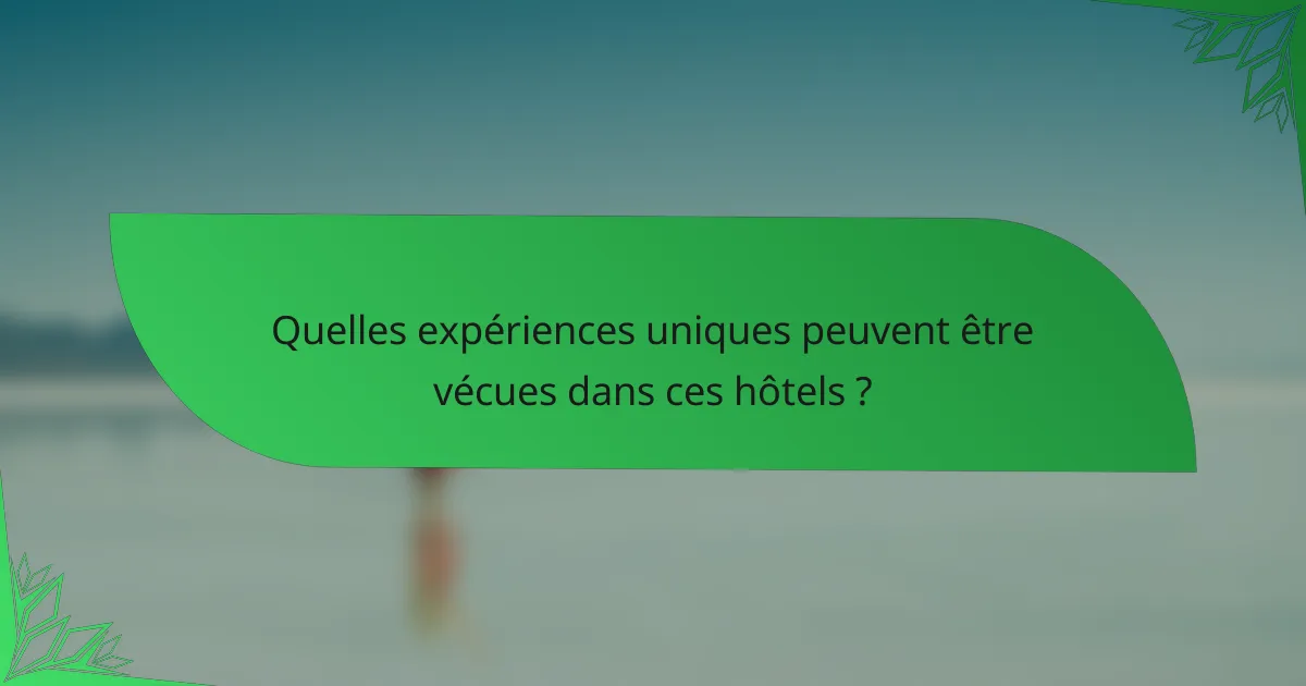 Quelles expériences uniques peuvent être vécues dans ces hôtels ?
