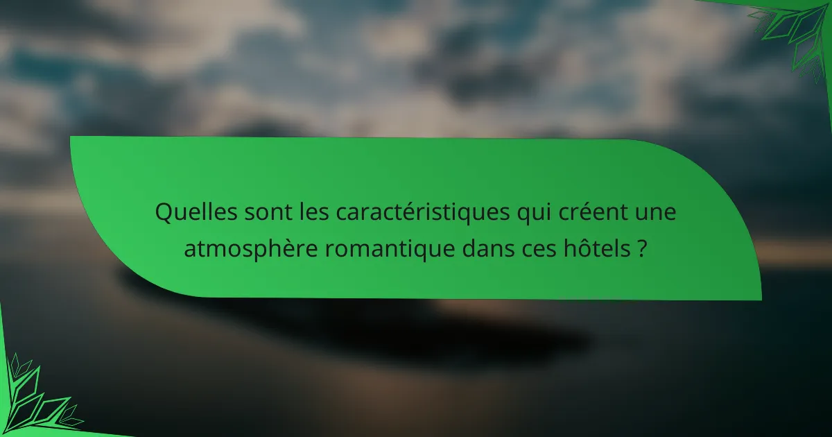 Quelles sont les caractéristiques qui créent une atmosphère romantique dans ces hôtels ?