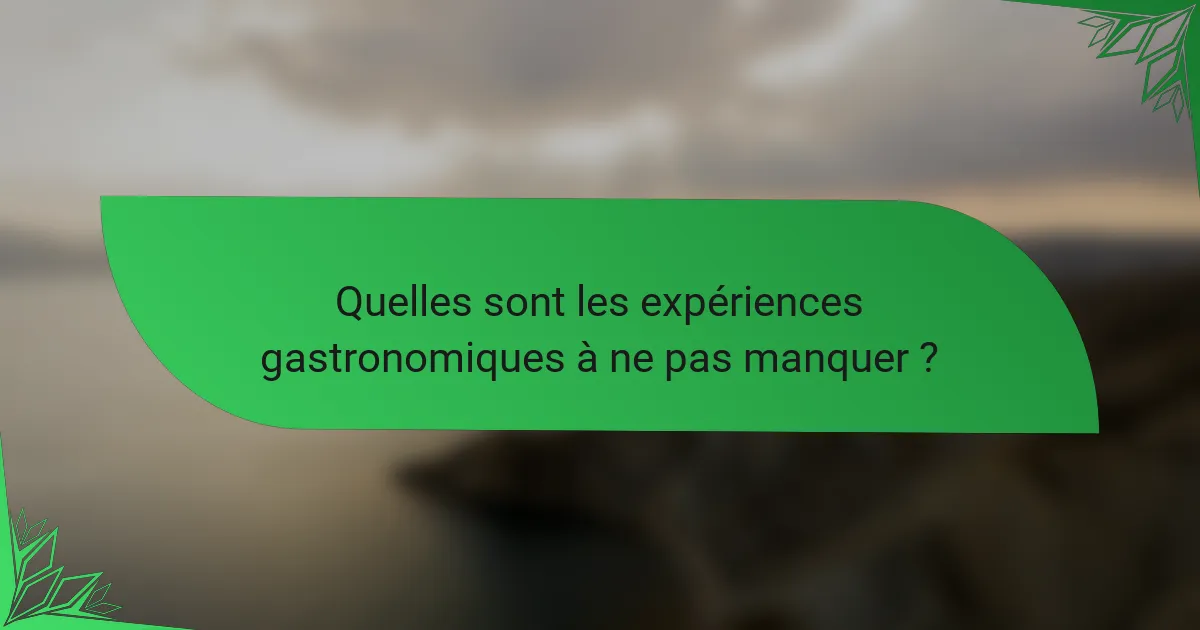 Quelles sont les expériences gastronomiques à ne pas manquer ?