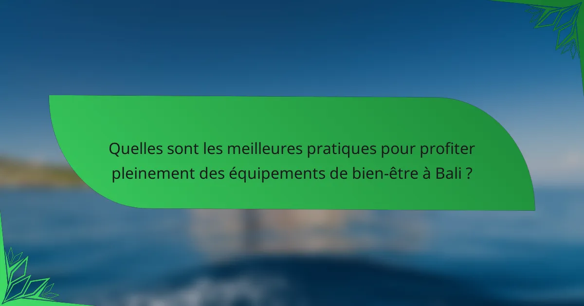 Quelles sont les meilleures pratiques pour profiter pleinement des équipements de bien-être à Bali ?