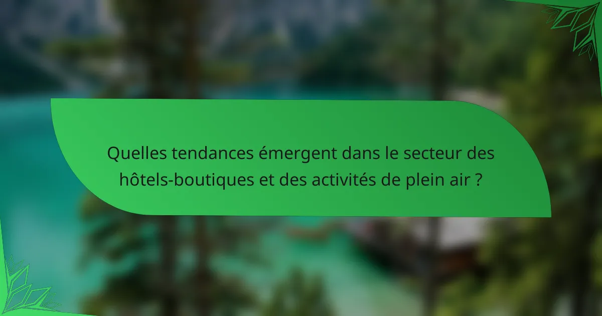 Quelles tendances émergent dans le secteur des hôtels-boutiques et des activités de plein air ?