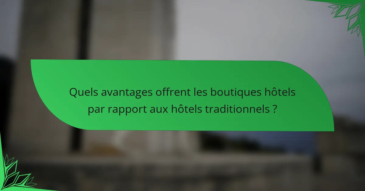 Quels avantages offrent les boutiques hôtels par rapport aux hôtels traditionnels ?