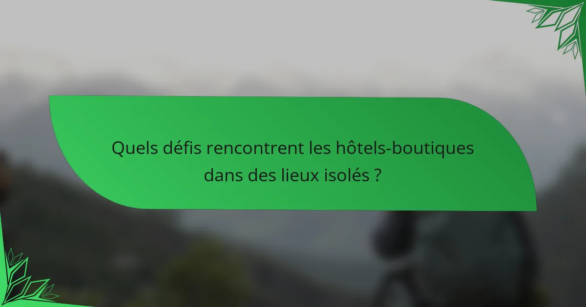 Quels défis rencontrent les hôtels-boutiques dans des lieux isolés ?