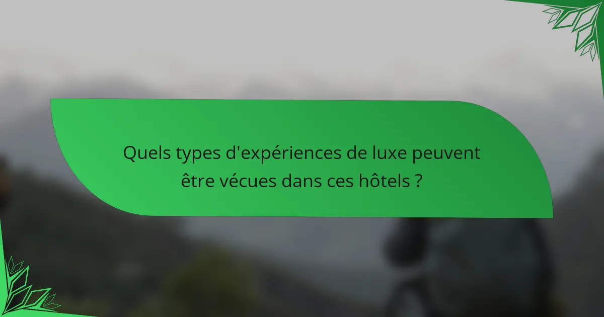Quels types d'expériences de luxe peuvent être vécues dans ces hôtels ?